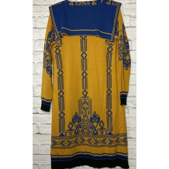 PeachPuff USA boho blue and yellow long open front duster cardigan size M - Picture 6 of 9